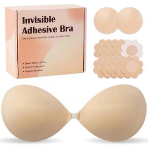 Ultra Push Up Sticky Bra Strapless Seamless Adhesive Bra for Backless Dress (White)