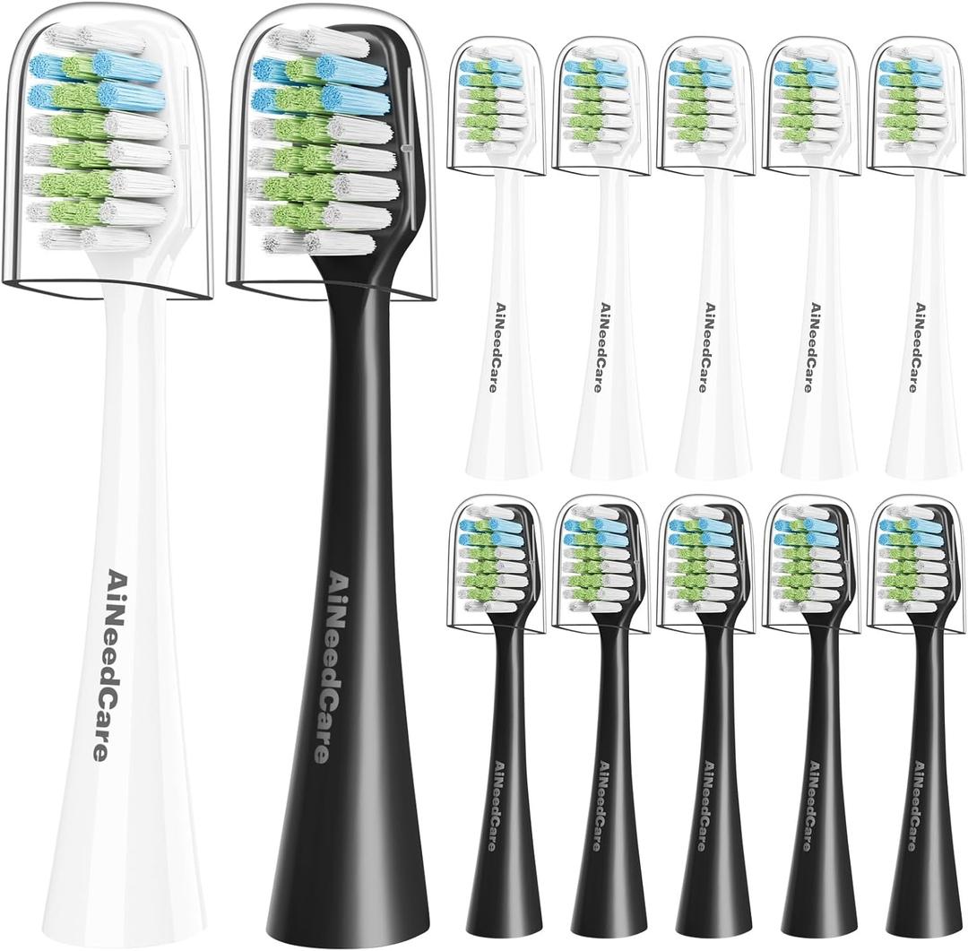 12 Pack Toothbrush Replacement Heads Only for Aquasonic Duo Series and Home Dental Center, Not Compatible with AquaSonic Other Series - 6 White + 6 Black