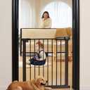 29"-57" Baby and Pet Safety Gate, 30" Tall Metal Walk-Thru Gate for Doorways & Stairs, Easy One-Hand Open, Dual Lock (Brown, 29" W x 30.5H)