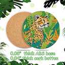 Praise V Do 8Pcs Diamond Painting Art Craft Coasters Dotting Kit with Holder Cork Base for Beginners, Adults DIY Nature Leopoard Flowers