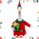 Christmas Porch Goose Outfits,2 Pcs/Set Toy Soldier Style Goose Clothes with Pointed Hat and Gift Box Fits 23" Lawn Goose Statue,Red Christmas Outdoor Goose Costume,Yard Patio Garden Xmas Decor