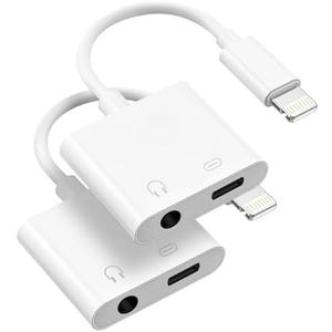 [Apple MFi Certified] 2 Pack Lightning to 3.5mm Headphone Jack Adapter, 2 in 1 Headphone Adapter Aux Audio and Charger Adapter Dongle Cable Splitter Compatible with iPhone14/13/12/11/XS/XR