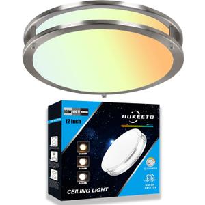 LED Flush Mount Ceiling Light - 12 Inch Ceiling Light Fixtures 3000/4000/5000K Adjustable, 16W (120W Equivalent), 1500LM, Dimmable Light Fixture for Bedroom, Kitchen, Bathroom, Energy Star, ETL
