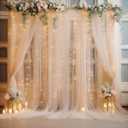 2010ft Champagne Tulle Backdrop Curtain with Lights String for Parties, Sheer Curtain Backdrop Drapes for Wedding Party Photography Background (20ftx10ft)