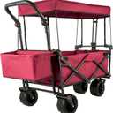 VEVOR Collapsible Wagon With Removable Canopy, 220lbs Heavy Duty Foldable Beach Wagon, Big Wheels, Adjustable Push Pulling Handles (Red)