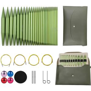 Hzkokon Knitting Needles Set Interchangeable Aluminum Circular Knitting Needles Set 13 Pairs of 4 Inch Premium Aluminum Needles & Accessories Green