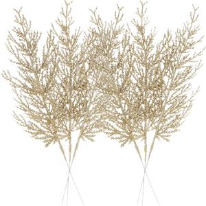 Sea Team 24-Pack Artificial Glitter Pine Tree Twig Ornaments, Decorative Sticks, Glittery Stems, Picks, Branches for Christmas Tree, Small Vase, Holiday, Wedding, Party (14 Inches, Gold)