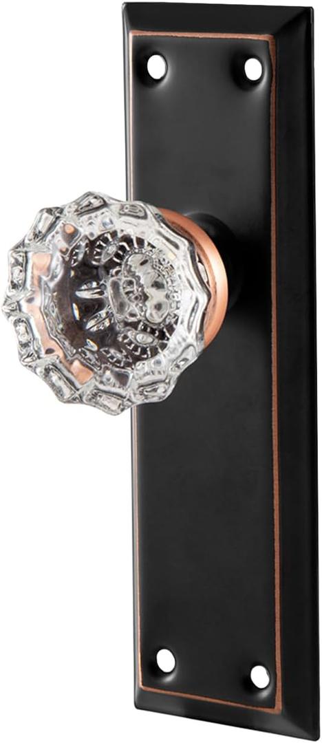 2 Pack Vintage Single Sided Crystal Dummy Door Knobs Interior, Antique Long Plate Glass Dummy Door Knobs in Oil Rubbed Bronze