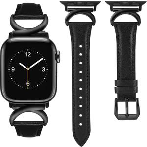 Minyee Leather Bands Compatible with Apple Watch Band 38/40/41/42/44/45/46/49mm Women, Slim Thin Dressy Designer Strap with C-Shape Metal Buckle for iWatch Series 11 10 9 8 7 6 5 4 SE/Ultra 3 2 1