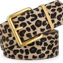 XZQTIVE Women Wide Chunky Belt for Dresses Fashion Thick Suede Belt with Gold Buckle (Fit Waist Size 28"-32", Leopard)
