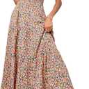 PRETTYGARDEN Women's Summer Casual Short Flutter Sleeve Round Neck Smocked Waist Tiered Boho Floral Flowy Maxi Dress (M)
