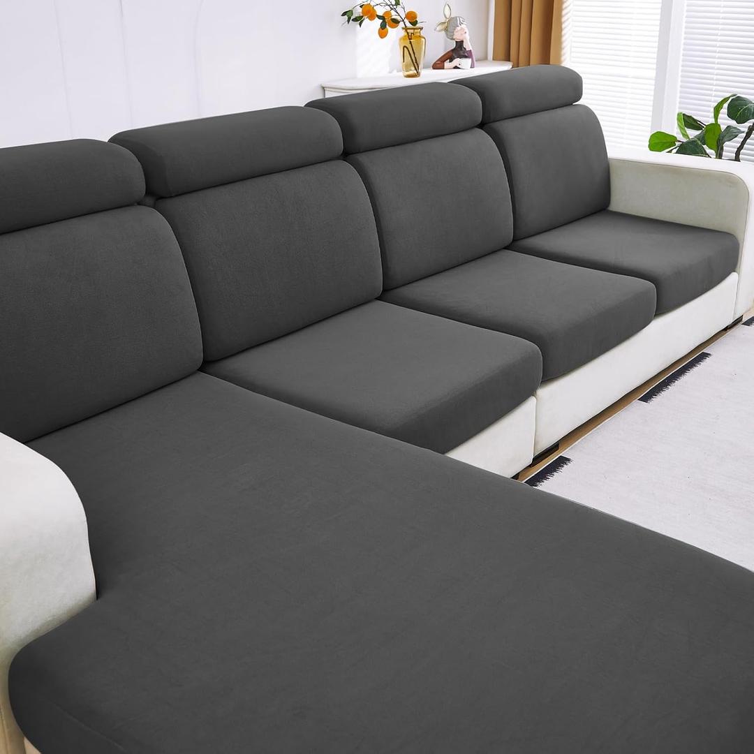 DISSA Waterproof Sofa Cushion Covers, Washable Stretch Slipcovers, Pet Furniture Protector (3-Piece, Dark Gray)
