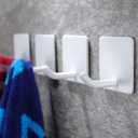 YIGII Adhesive Towel Hooks/Self Adhesive Hooks - White Heavy Duty Wall Hooks Stick on Hanging Robes Coats Clothes Hooks for Bathroom Kitchen Bedroom Hallway Door, Stainless Steel 4-Packs