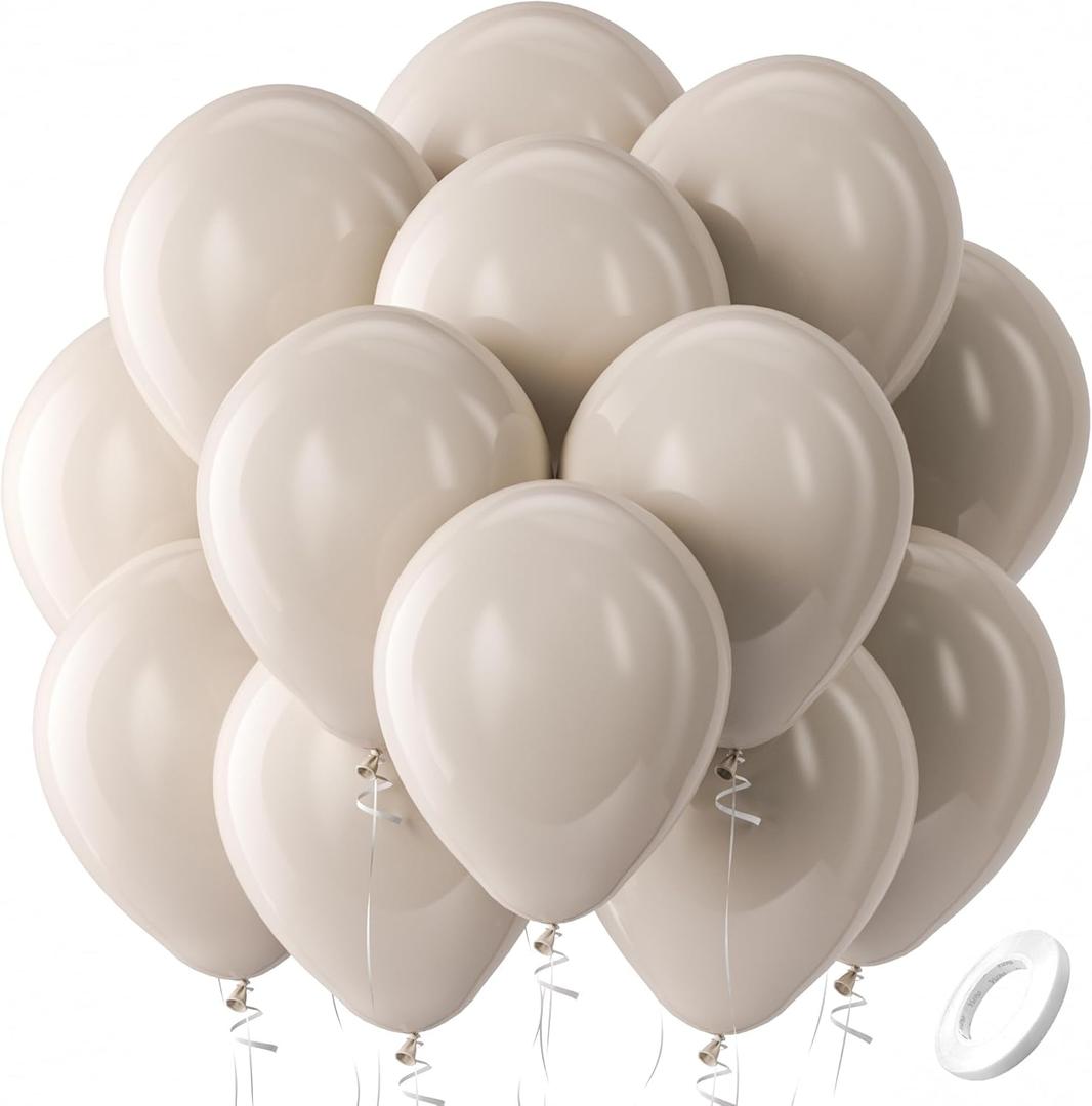 Bezente Light Brown Balloons Latex Party Balloons - 100 Pack 12 inch Round Helium Tan Boho Neutral Vanilla khaki Brown Balloons for Graduation Woodland Safari Theme Jungle Wedding Party Decorations (15-brown-g167)