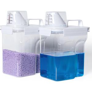 Laundry Detergent Container,2Pack -68oz Laundry Detergent Dispenser with 5 labels for Laundry Room, Laundry Scent Beads, Powder,Bleach,Soap,Fabric Softener Storage and Organization.