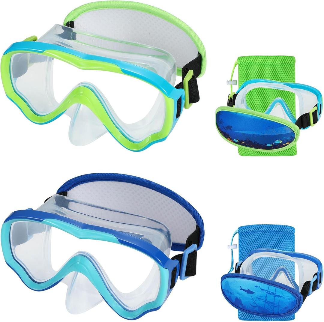 Swim Goggles Kids 6-14, Diving Mask No Tangle StrapWater Goggles Nose Cover for JR / Youth (2PK - Blue)