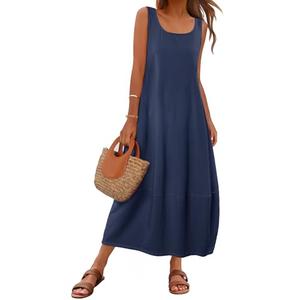 MEROKEETY Women's Casual Maxi Sundress 2025 Summer Beach Dress Scoop Neck Sleeveless Loose Tank Dress, Navy, XL MEROKEETY Women's Casual Maxi Sundress 2025 Summer Beach Dress Scoop Neck Sleeveless Loose Tank Dress, Navy, XL