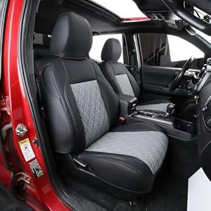LUCKYMAN CLUB Tacoma Seat Covers, Fit for 2024-2026 Tacoma Crew Double Cab with Water Proof Faux Leather (Full Set, Black&Gray)