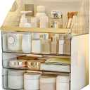 Large Makeup Organizer Countertop Vanity Organizer Cosmetic Organizer Makeup Storage Box Bathroom Counter Organizer Perfume Skincare Organizers Gift Women Girls Clear Design Easy Visibility (White)