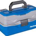 Flambeau Outdoors 6382TB 2-Tray Tackle Box - Classic Fishing Lure Storage Organizer, Medium Portable Tackle Box, 15 Tray Compartments, Blue/Gray