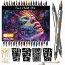Water Resistant Face Paint Tattoo Pen - 18Pcs Temporary Tattoo Markers for Skin Dual-End Visible Capacity Henna Body Tattoo Kit, Body Painting Kit, Teen Girl Gifts Trendy Stuff for Teenage Adults (Multicolour)