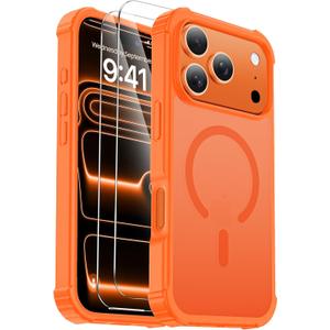for iPhone 17 Pro Case [Compatible with MagSafe] [2X Screen Protectors][Military Grade Drop Tested] Heavy Duty Magnetic Phone Case for iPhone 17 Pro 6.3",Orange