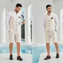 Mens Linen Suit Slim Fit Short Navy Blue Suit for Men Casual Summer Beach Wedding Tuxedo Vest Shorts Set  (Blue, XXXL)