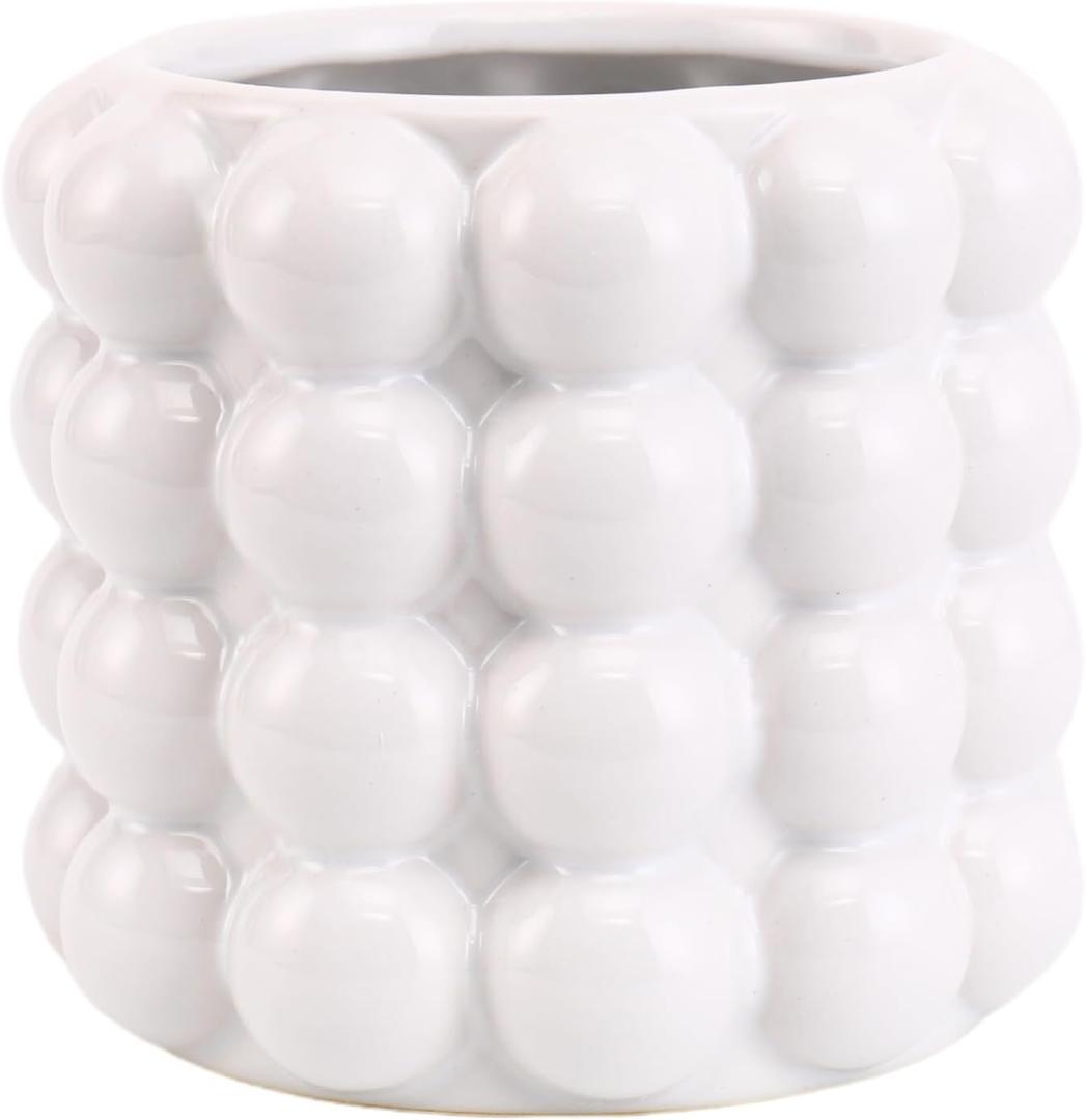Bubble Vase, White Ceramic Vase, Small Short Vase, Ceramic Flower Vases for Home Decor, Decorative Vases for Living Room, Bedroom, Office, Shelf, Coffee Table, 5 Inches (Medium)