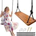 Wooden Swing,Wood Tree Swing for Adults Kids,Adjustable Climbing Rope Plus Tree Straps,24"x8"x1.2"/500LBS,Upgraded Matte Finish Wood Swing & Climbing-Grade Rope for Backyard Playground