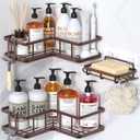 YASONIC Shower Caddy Corner, 3-Pack Adhesive Rustproof Stainless Steel Shower Shelves with Soap Holder, No Drilling Shower Organizer Corner for Dorm, Renters Bathroom, Bronze