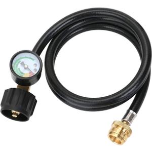 ATKKE Propane Hose Adapter 1lb to 20lb with Gauge, 4FT Propane Tank Grill Adapter Converter for Weber Q Grill, Mr. Heat Propane Heat, Blackstone 17/22 Griddle, Coleman Camping Stove and More
