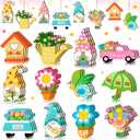 Ferraycle 36 Pieces Spring Flower Ornaments Floral Tree Ornaments Easter Wood Tulip Hanging Decorations Wooden Gnome Decorations for Home Colorful Flower Decor for Small Tree DIY Craft (Spring)