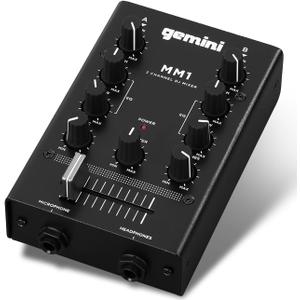 Gemini Portable 2-Channel DJ Mixer  Pocket-Sized Mini Audio Mixer with RCA, Mic & Headphone Jacks, Pro Crossfader & EQ  Compact Mixer for Beginners & Mobile DJs On-the-Go (MM1)