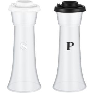 Set of 2 Plastic Salt and Pepper Shakers with Lids Large Salt Shaker Pepper Container Vintage Tall Hourglass Camping Picnic Outdoors Travel Spice Set for Home Picnic Kitchen(Classic,Black White)