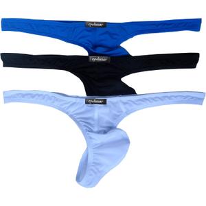 Men's Nylon Thongs Underwear Sexy Low Rise Bulge Pouch Briefs, Pack of 3, X-Large