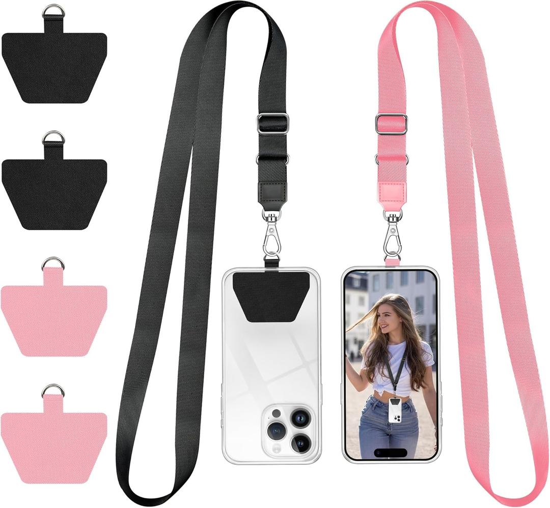 Doormoon Phone Lanyard, Universal Adjustable Neck Strap for Phone Case Keys ID Badges Cell Phone Lanyard Compatible with iPhone, Samsung, Most Smartphones, 2 Pack, Black Pink