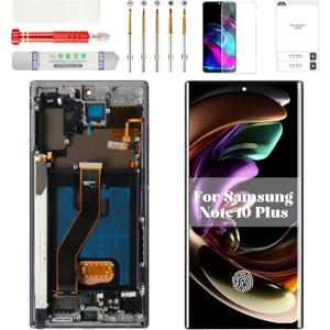 OLED for Samsung Note 10 Plus Screen Replacement 4g for Samsung Galaxy Note 10 Plus 5g LCD Digitizer Touch Screen for Samsung Note 10 Plus Display with Frame Black (with Fingerprint Function)