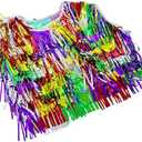 Mardi Gras Tinsel Costume – Shiny Festival Outfit with Colorful Fringe, Party Decoration Attire for Parades and Celebrations