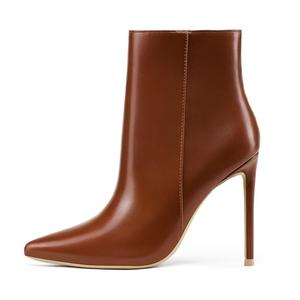 GENSHUO Ankle Boots Pointed Toe Booties for women Stiletto High Heels Short Boots Matte Brown Size 9