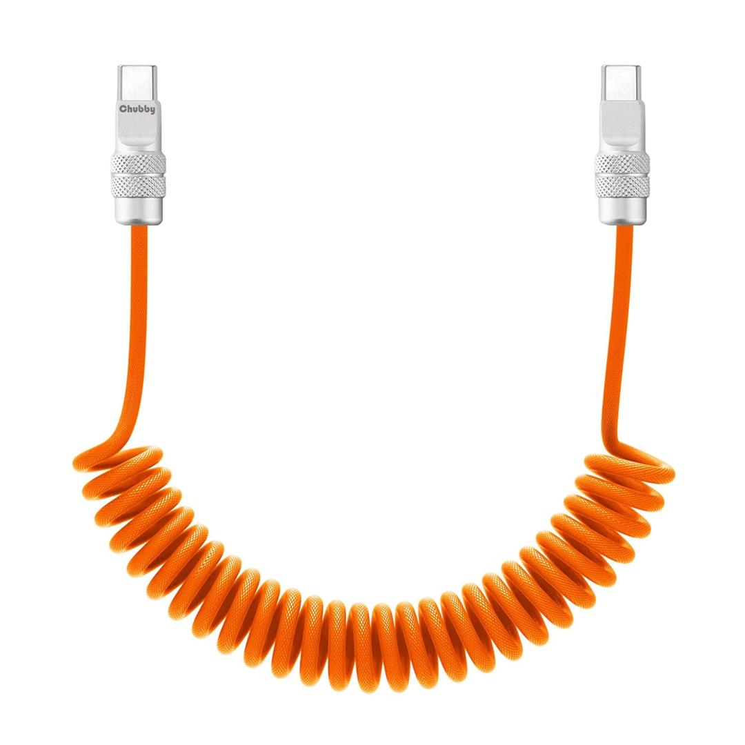 Chubbycable Curly Chubby 240W Coiled USB C Fast Charging Cable Durable Braided Charger Cord for Car Compatible with iPhone 17-15 Series iPad, Orange, Type-C to Type-C, 2.13FT-6.56FT