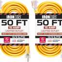 IRON FORGE CABLE 2 Pack of 50 Ft Outdoor Extension Cords - 12/3 SJTW Heavy Duty Yellow 3 Prong Extension Cable, 15 AMP - Great for Garden and Major Appliances