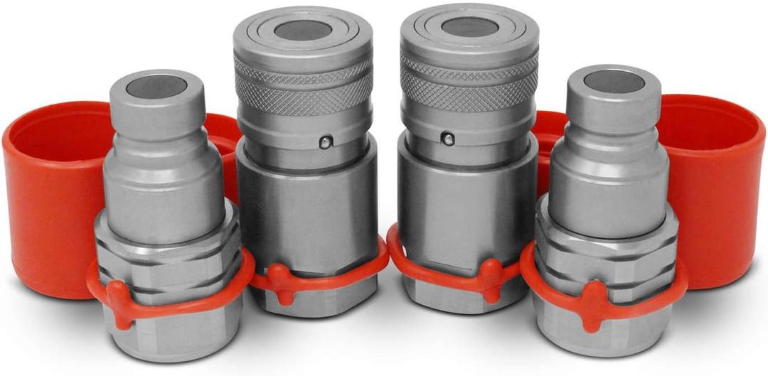 Summit Hydraulics 1/2" Skid Steer Flat Face Hydraulic Quick Connect Couplers/Couplings Set w/Dust Caps, 2 Sets