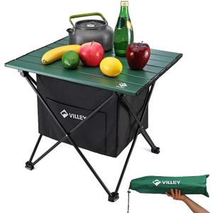 VILLEY Portable Camping Side Table, Ultralight Aluminum Folding Beach Table with Carry Bag for Outdoor Cooking, Picnic, Camp, Boat, Travel, Large 24''