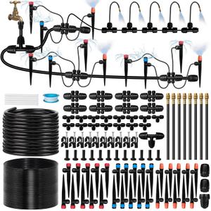 230FT Drip Irrigation System for Garden with 38pcs Adjustable Copper Nozzles & Emitters, Automatic Garden Watering System with 1/2" & 1/4" Tubing for Raised Bed, Yard, Greenhouse, Potted Plants, Lawn