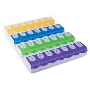 EZY DOSE Weekly (7-Day) Pill Case, Medicine Planner, Vitamin Organizer Box, 4 Times a Day, Large Compartments, Easy Fill All Compartments at Once Organizer, Multi-Colored, BPA Free