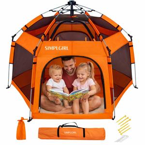 Premium Indoor and Outdoor Baby Playpen - Portable, Lightweight, Pop Up Pack and P Lay Toddler P Lay Yard w/Canopy and Travel Bag - Orange