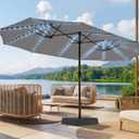 SUPERJARE 15ft Large Patio Umbrella with Base included, Double Sided Outdoor Umbrella with Solar Lights, Pool Umbrella with Fade Resistant Canopy for Deck, Porch, Yard, Balcony, Grey