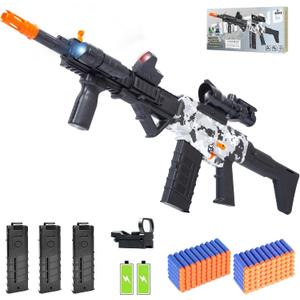 Realistic Sniper Rifle Toy Guns for Nerf Guns Bullets, Electric Foam Blaster Toy Set with Scope, 120 Soft Darts and 3 Magazines, Kids Semi Automatic Machine Toy Gun for Boys 8-12 Old (White)