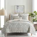 Levtex Home - Assisi Quilt Set - King/Cal King Quilt and Two King Shams - Regal Floral- Cream, Green, Blue and Taupe - Quilt (106x92in.) and Shams (20x36in.) - Reversible - Cotton/Cotton