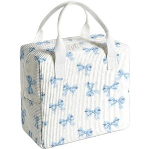 Blue Bow Lunch Box for Women and Men, Insulated Fabric Lunchbag for Work, Leakproof Adult Lunchbox, Cooler Lunch Tote Bag for Offices College Picnic Travel Outdoor